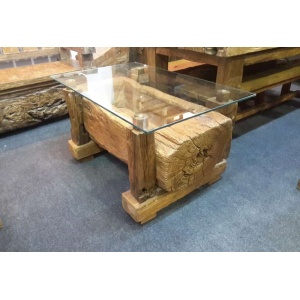 Rustic table w/glass top